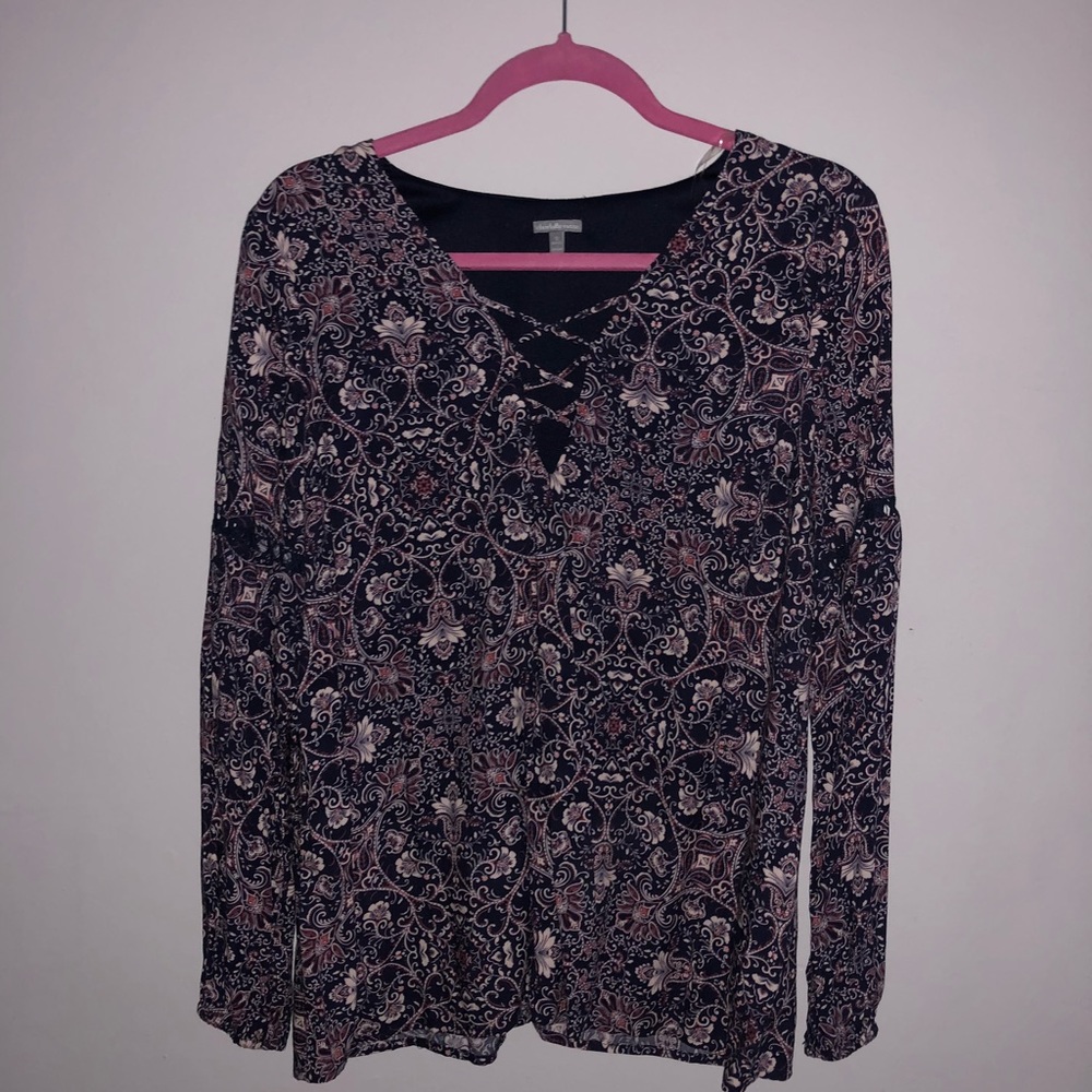Charlotte Russe Navy Patterned long sleeve top